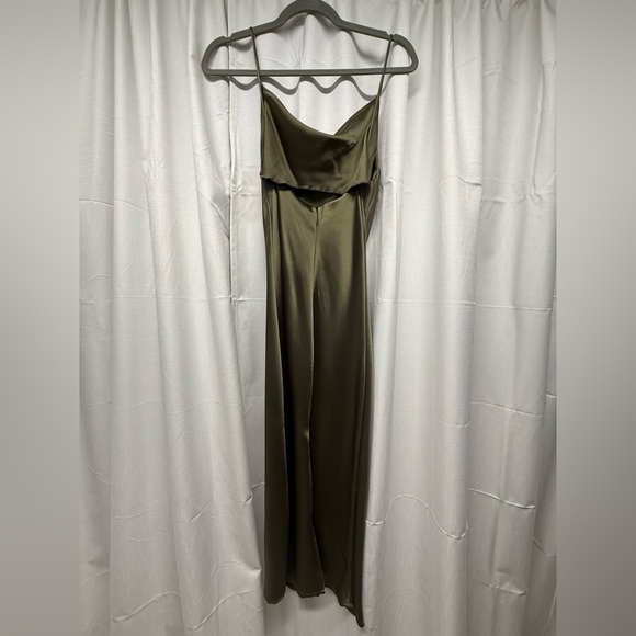 Beginning Boutique Olive Satin Slip Dress Cowl Neck Maxi Size 4 - Picture 2 of 9
